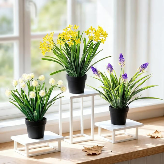 3 Pack Fake Small Plant Artificial Potted Flowers for Home Decor Fake Flower Plant Greenery Mini Faux Plant for Indoor Bedroom Living Room Office Shelf Bathroom Farmhouse Decor (Type 8)