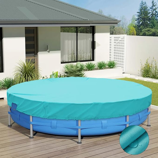 ECOOPTS 16 ft Waterproof Round Polyester Pool Cover for Above Ground Pools, Swimming Pool Cover Protector Winter Safety Cover (Turquoise)