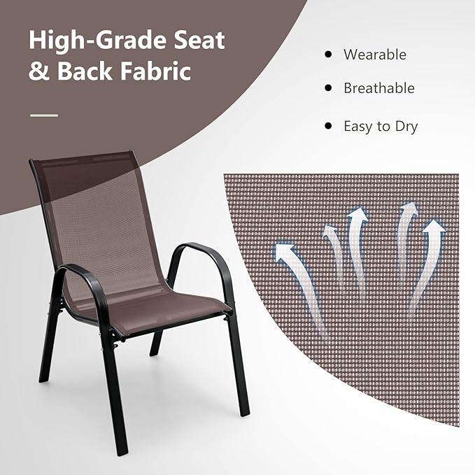 Tangkula 4 Pieces Patio Dining Chairs, Outdoor Stackable All Weather Heavy Duty Dining Chairs Set with Armrests, Support 330 LBS, for Poolside, Backyard, Garden, Deck, Front Porch (Brown)