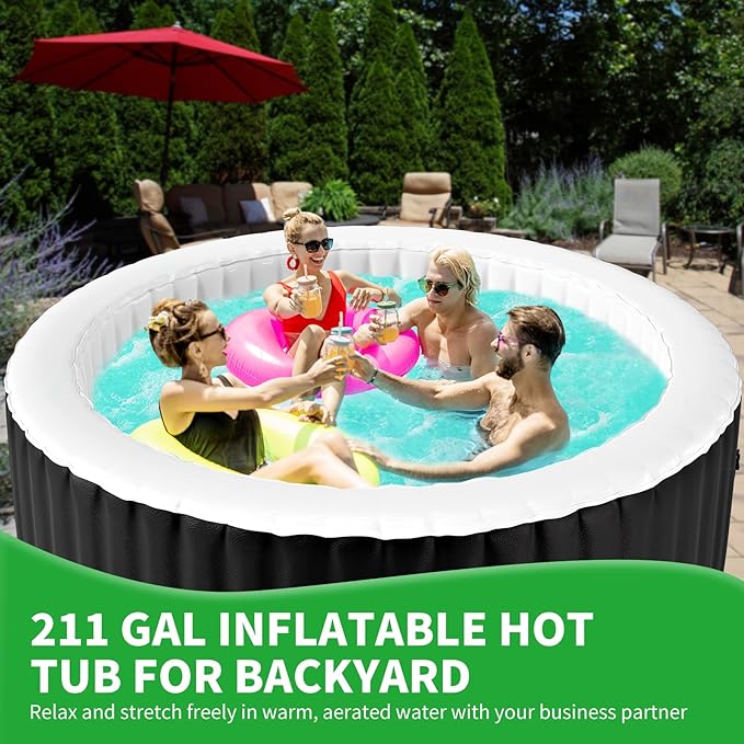 2-4 Person Inflatable Hot Tub, Round Blow Up Portable Hot Tub, Leak-Proof PVC Outdoor Spa with 120 Strong Air Jets, Heater Pump and Insulated Cover, 71” X 71”X 25”
