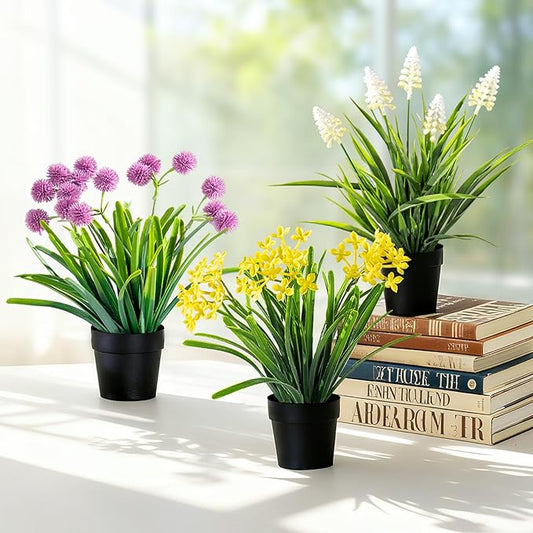 3 Pack Fake Small Plant Artificial Potted Flowers for Home Decor Fake Flower Plant Greenery Mini Faux Plant for Indoor Bedroom Living Room Office Shelf Bathroom Farmhouse Decor (Type 10)