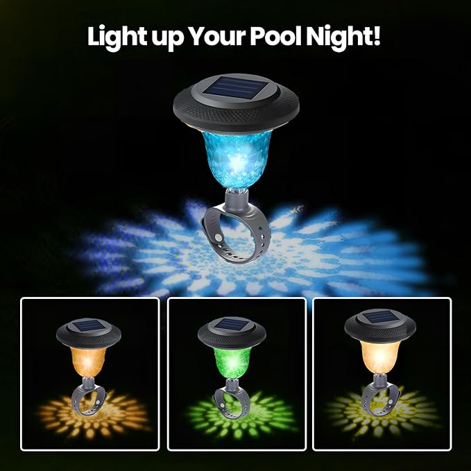 Energy Saving LED Pool Solar Lights, Pool Lights for Above Ground Pools,Multi-Color at Night Decor for Frame Swimming Pools(4PCS)