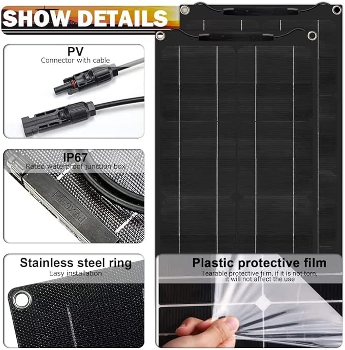 600 Watt Flexible Solar Panel for RV, 2 × 300 Watt 12 Volt Solar Power Panel Kit Photovoltaic Module Monocrystalline Solar Panels for Camping Off Grid Car Battery Charging Boat