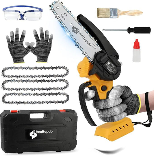 6 In Chainsaw Compatible with DeWalt Battery 20v - Mini Electric Cordless Brushless Chain Saw Handheld Compact Portable Mobile Small Trimming Pruning Chainsaw Set(Not Battery)