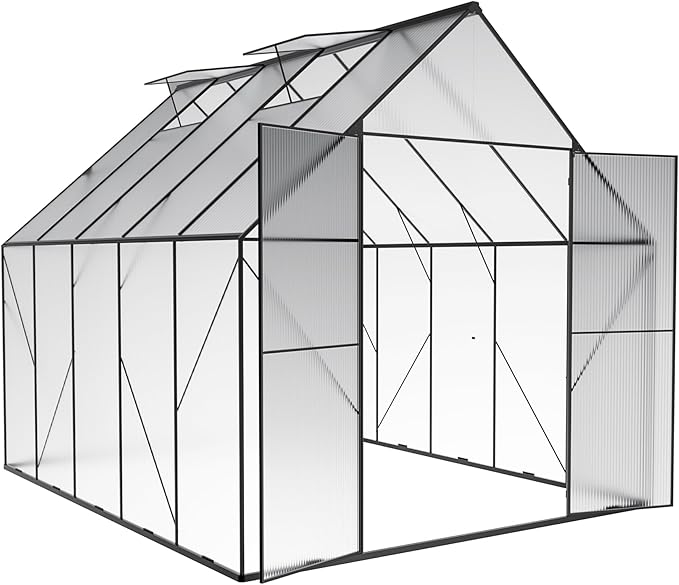 Favfurish 6x12 FT Greenhouses for Outdoors,Heavy Duty Polycarbonate Greenhouse,Lockable Walk-in Green House Sunroom w/ Adjustable Vent Window,Plant Grow Lights for Garden Plants Backyard Patio