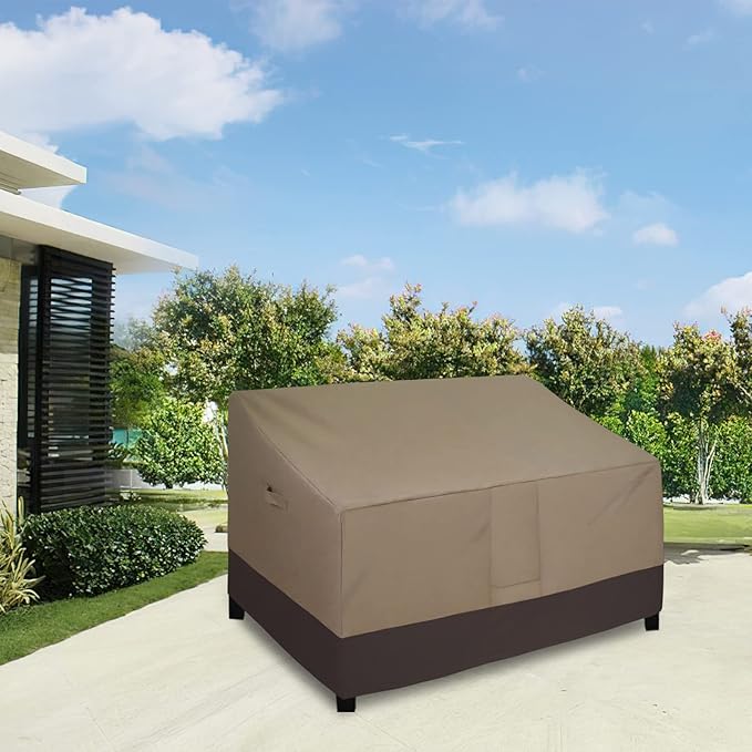Easy-Going Waterproof Outdoor Couch Cover, Heavy Duty 3-Seater Patio Sofa Cover, Winchdproof Outdoor Furniture Cover with Air Vent (80Wx37Dx33H inch, Camel/Dark Brown)