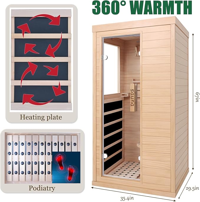 1350W Far Infrared Home Sauna, Energy-Efficient Fast-Heating Indoor Sauna Room with Bluetooth & 7-Color Therapy, Canadian Hemlock Wood, Modular Design - Ideal for Home Gym, Family Relaxation
