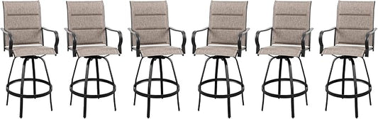 Vongrasig 6 Piece Outdoor Patio Swivel Bar Chairs, All Weather Padded Sling Textile High Top Bar Stools, Bistro Set for Backyard, Lawn Garden, Balcony, Gray