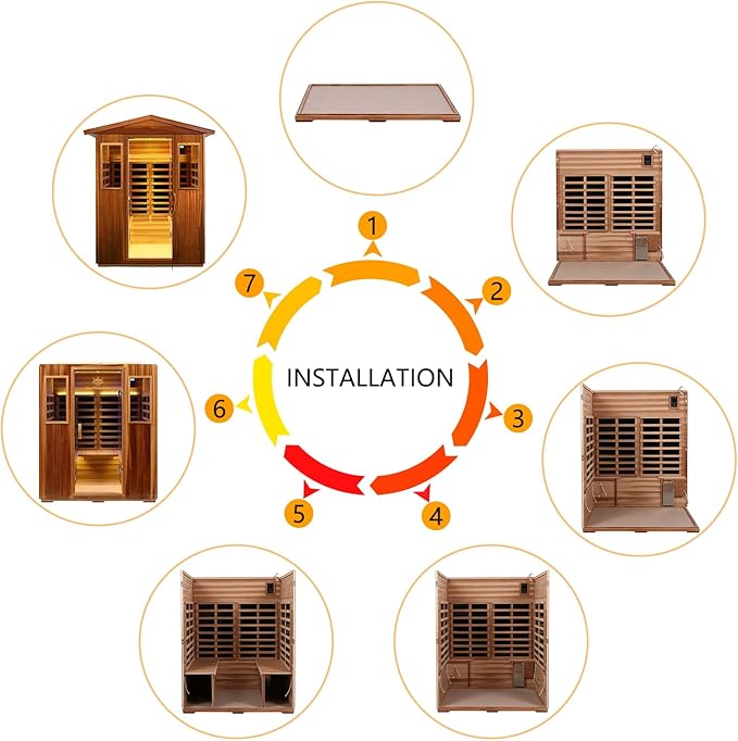 Outdoor Sauna 4 Person Low EMF Far Infrared Sauna for Home, 2050W Mahogany Wooden Sauna Room for Outdoor Indoor Home, with Blue-Tooth, LCD, LED
