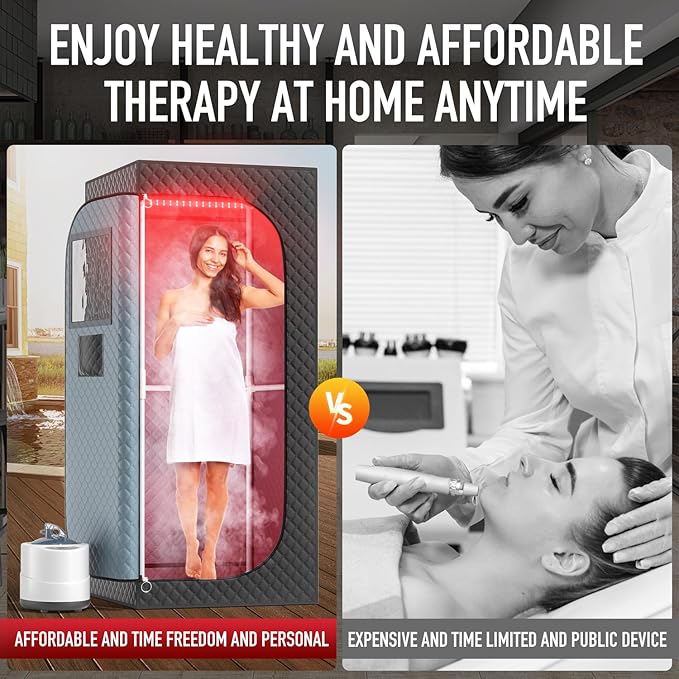 Infrared Steam Sauna with 660nm Red Light Therapy & 850nm Infrared Light Panel, 3L 1300W Steamer, Folding Chair, XXL Portable Sauna Personal Sauna Box Sauna Tent Home Sauna
