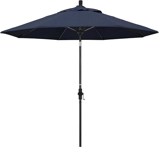 California Umbrella 9' Round Aluminum Pole Fiberglass Rib Market Umbrella, Crank Lift, Collar Tilt, Black Pole, Sunbrella Spectrum Mist