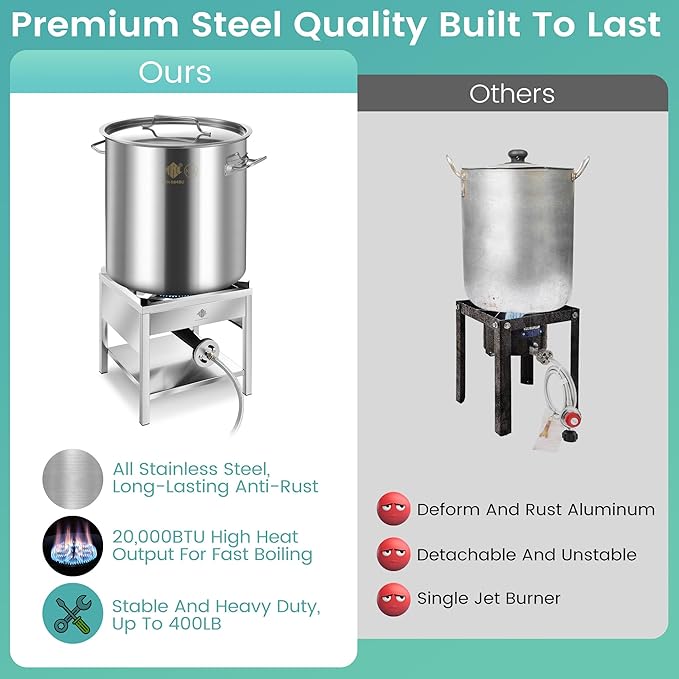 64QT Seafood Boil Pot w/200,000BTU Propane Burner Set, Stainless Steel Basket for Outdoor Deep Fryer, Large Cooking Pot for Turkey Fryer, Crawfish, Crab, Shrimp, Lobster Boiling Stock Pot