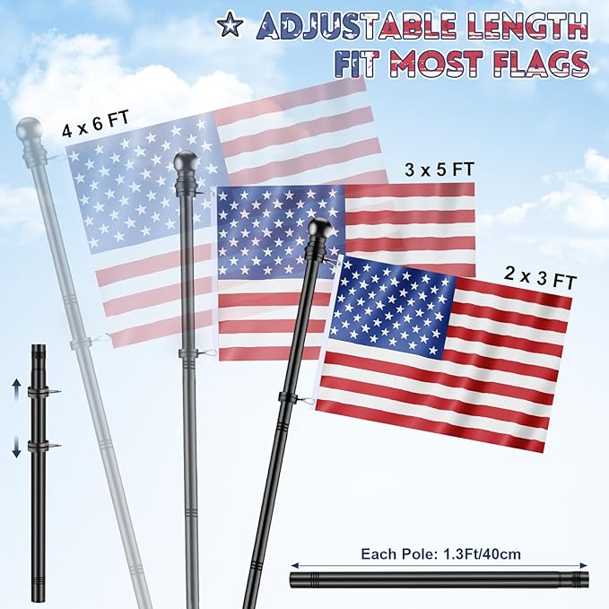 REERON Flag Pole Kit for House, 6 FT Stainless Steel Spinning Flag Pole, 1" Rustproof Porch Flagpole with 360° Metal Anti-wrap Flagpole Rings & 2-Position Bracket for Outdoor Home Sport for 3x5 Flags