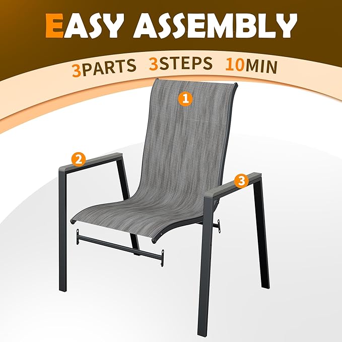 UDPATIO Patio Chairs Set of 6, Outdoor Stackable Dining Chairs with All Weather Breathable Textilene, High Back Metal Frame for Lawn Garden Backyard Deck, Grey White