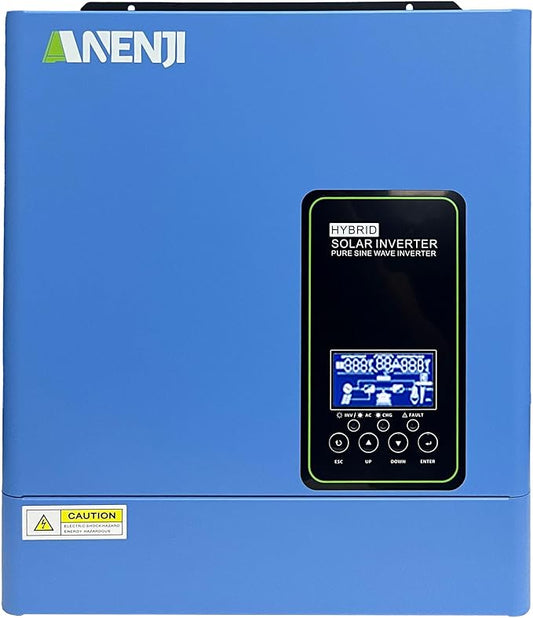 3000W Hybrid Solar Inverter 24V DC to 110V AC, Pure Sine Wave, Built-in 100A MPPT Controller, 98% Efficiency, Solar & Generator Input, Dustproof, for Home Backup RV Off-Grid