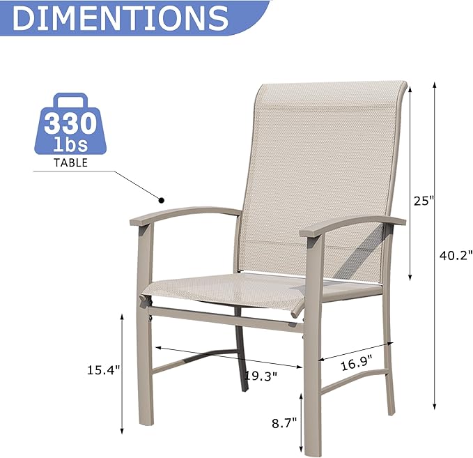 Outdoor Dining Chairs Set of 2, Stackable Patio Chairs with Metal Frame & Textilene Fabric, Perfect for Patio Garden Deck, Ivory