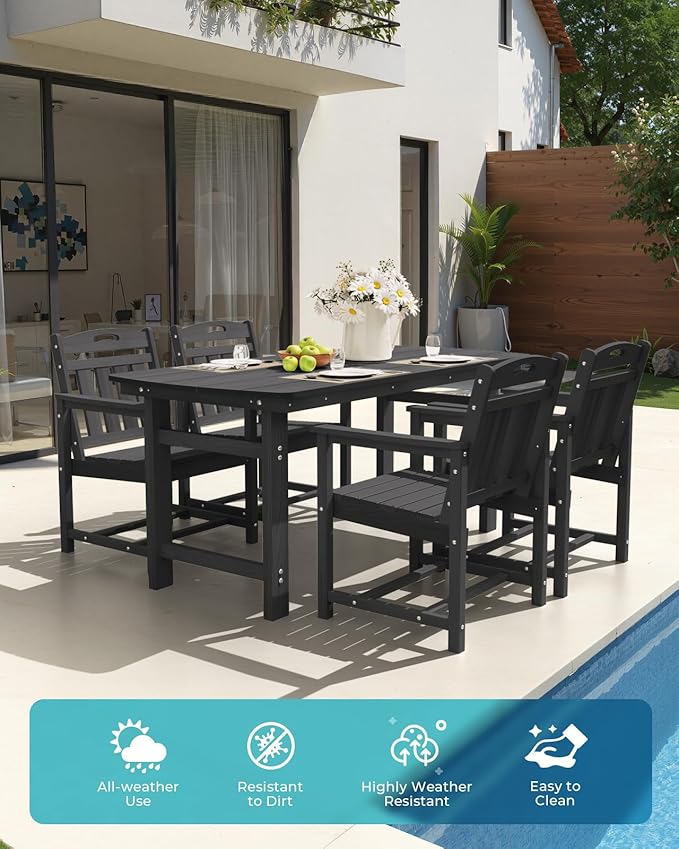 Ciokea HDPE Outdoor Dining Set 5-Piece Patio Table and Chairs with Umbrella Hole, All-Weather Patio Dining Set for 4, Durable Patio Furniture Set for Backyard, Garden, Lawn & Poolside, Black