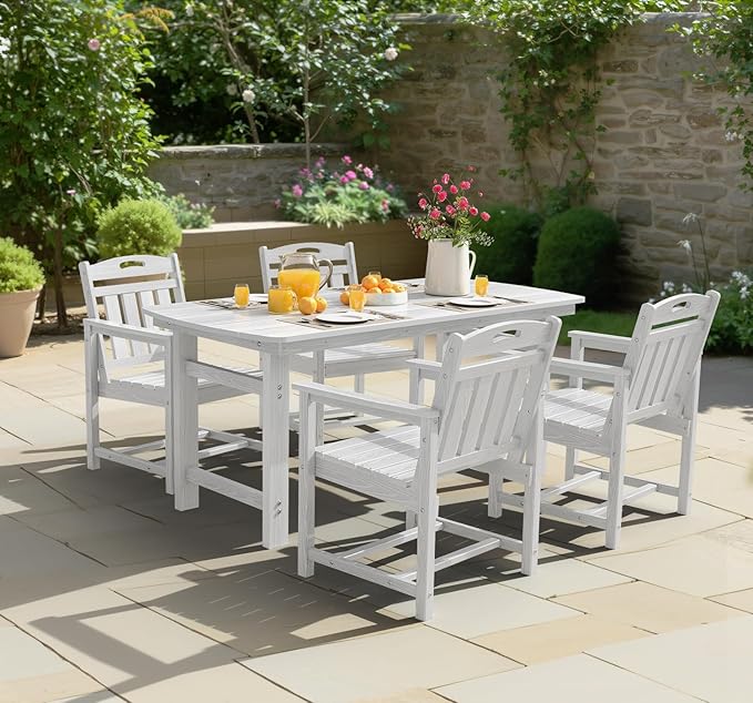 Ciokea Outdoor Patio Dining Chair Set of 2, HDPE Porch Chairs for Dining Table, All-Weather Durable Outdoor Furniture for Backyard, Garden, Lawn & Poolside, White