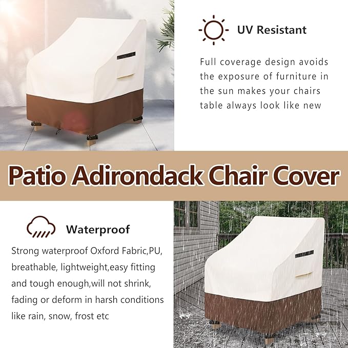 Patio Chair Covers 2 Pack,Waterproof Heavy Duty Patio Furniture Covers for Outdoor Chair(40 W x 40 D x 36 H inches) Beige & Brown