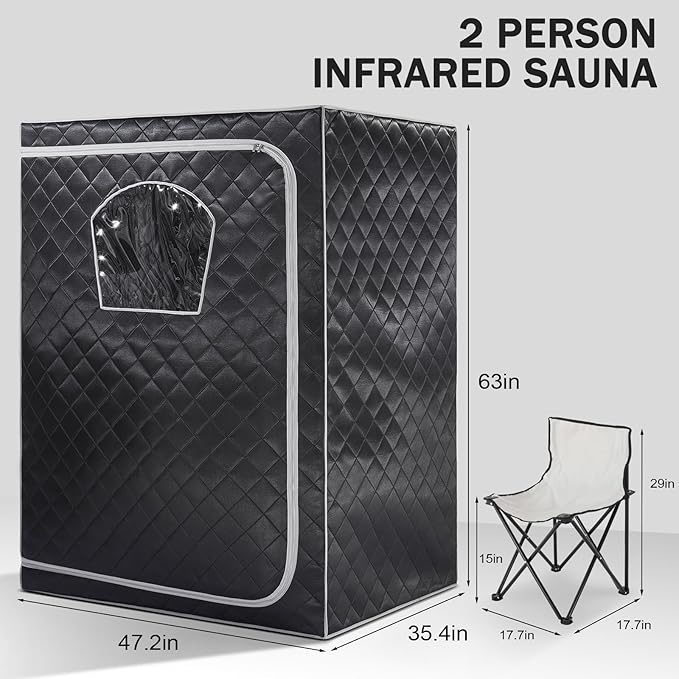 Gollense Portable Infrared Sauna for Home Spa 2 Person Full Size Personal Far Infrared Sauna Box with 2 Foldable Chairs, Dry Sauna Tent for Indoor, Black