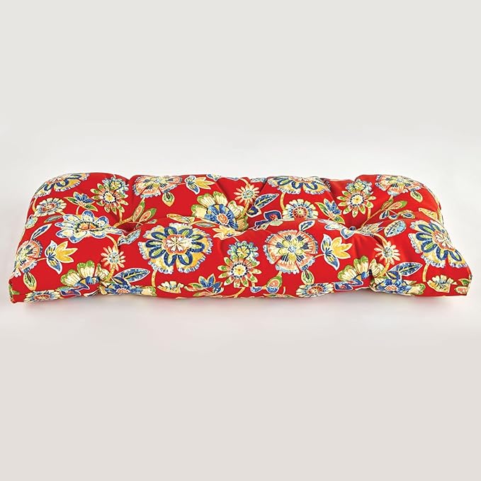 BrylaneHome Tufted Bench Cushion - 45.5" L x 19" W x 3" H- Patio & Outdoor - Water, Stain & Fade Resistant - Daelyn Cherry