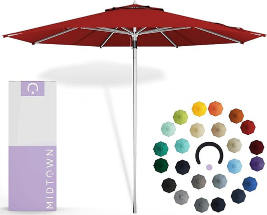 Midtown Umbrellas Push Pop Sunbrella Umbrella 8 Feet Outdoor Umbrella in Red Acrylic Fabric - Patio Umbrella, Backyard Umbrella, Garden Umbrella, Picnic Table Umbrella & Pool Umbrella - Black Pole