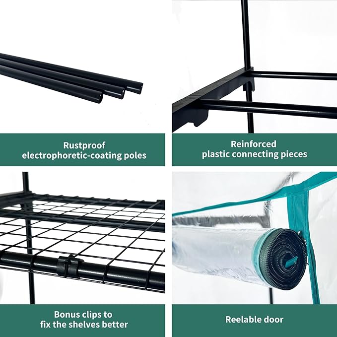 4 Tier mini Indoor Greenhouse Upgraded with Shelf Clips,27"x19"x62" Greenhouse for Indoors&greenhouses for Outdoors with PVC Cover and Roll-Up Zipper Door