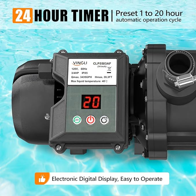 VINGLI Sand Pool Filter 16 in Tank with A 3/4 HP Pump 115V Above Ground Inground Swimming Pool Pump with Filter Basket,3435 GPH