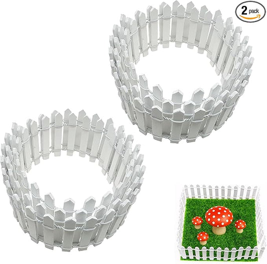 2Pcs Miniature Fairy Garden Fence,DIY Wood Picket Fence Mini Ornament,Home Garden Plant Pot DIY Diorama Project (White,1.96"x 35.4")