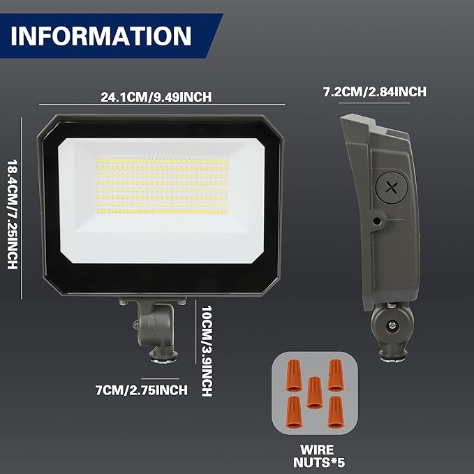 LAMPHOME LED Flood Lights Outdoor 15/20/35W and 3000/4000/5000K Adjustable 3900Lm,Dusk-to-Dawn Sensor o Dawn Flood Light for Yard, Garage, Garden,UL Listed, Includes Knuckle Mount UL Listed