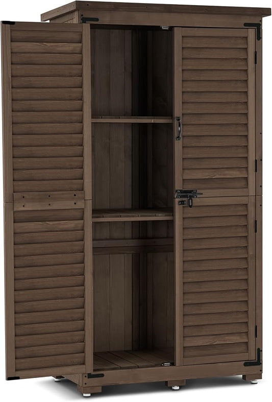 MCombo Outdoor Storage Cabinet, Garden Storage Shed, Outside Vertical Shed with Lockers, Outdoor 63 Inches Wood Tall Cabinet for Yard and Patio 0870 (Brown)