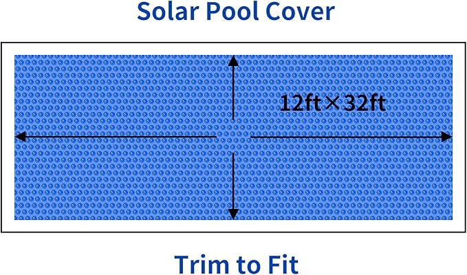 BigXwell Solar Pool Cover, Blue 16-mil 12 x 32 Foot Rectangle Pool Heaters for Above-Ground and In-Ground Pools, 1600 Series Heavy-Duty Insulating Pool Heater Cove for Swimmer