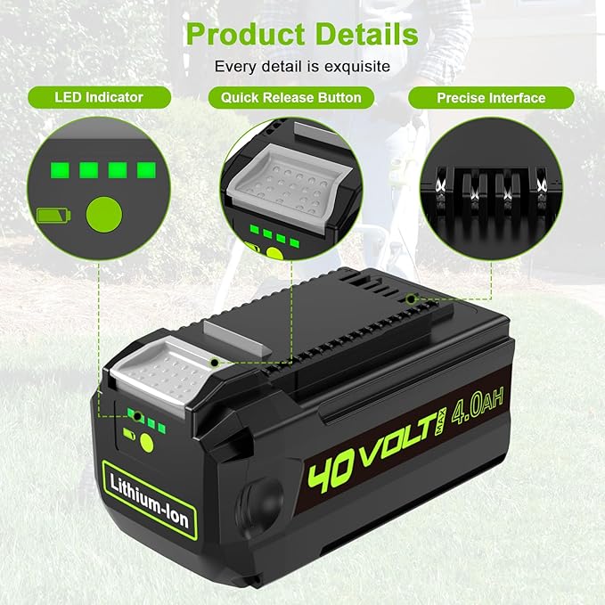 40V 4000mAh Battery Compatible with Greenworks 40V 4.0Ah Lithium-Ion Battery