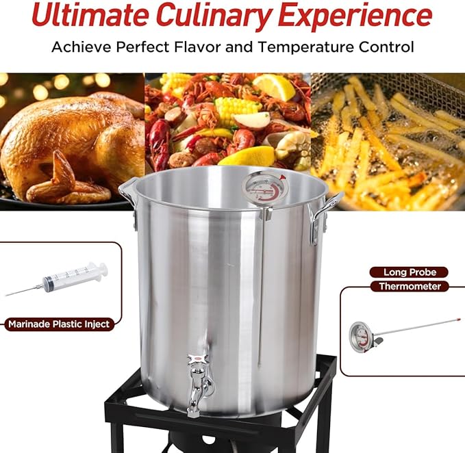 Red Mountain Valley 36Qt Turkey Fryer with Propane Burners, Aluminum Turkey Fryer Pot Basket, Propane Deep Fryer for Outdoor Cooking, Seafood Boil with Spigot,Timer, Marinade Injector, Turkey Rack