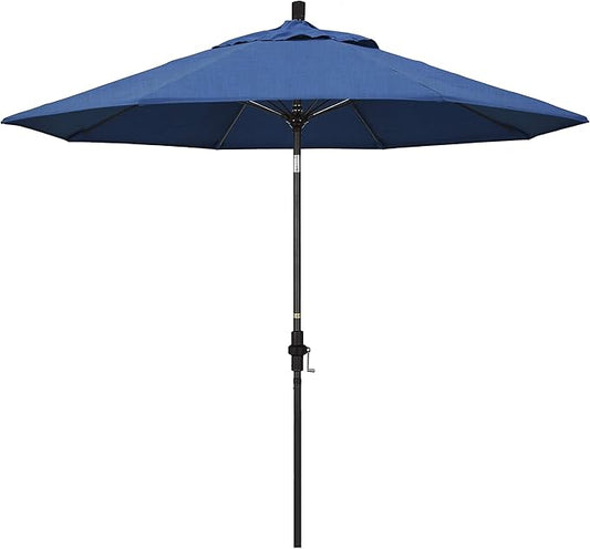 California Umbrella 9' Round Aluminum Pole Fiberglass Rib Market Umbrella, Crank Lift, Collar Tilt, Black Pole, Sunbrella Spectrum Mist