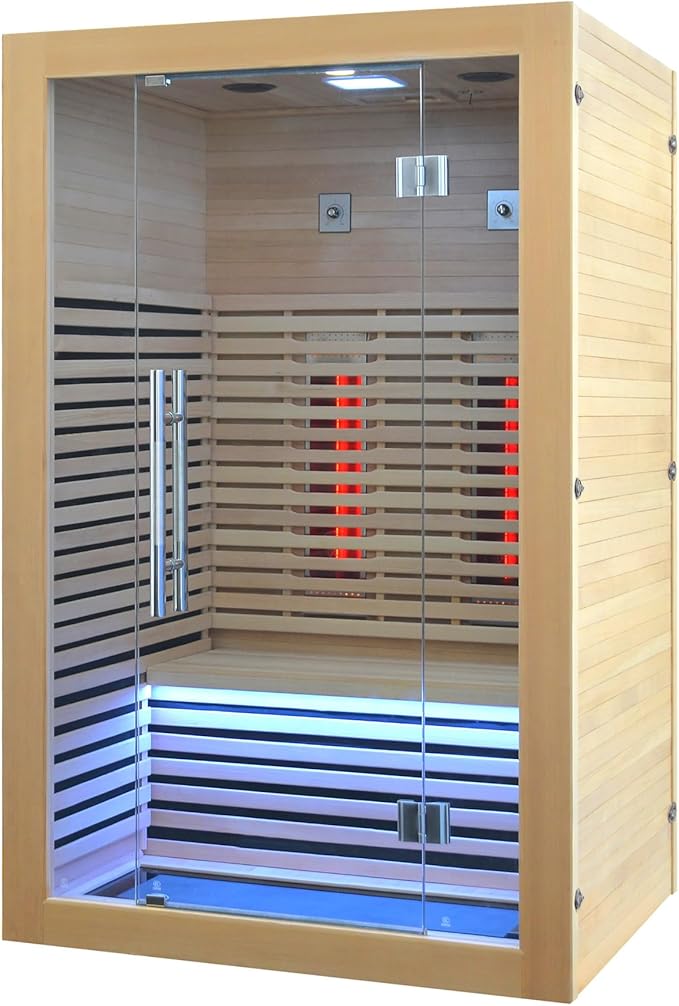 Wooden Infrared Sauna Room, Canadian Hemlock Low EMF, 2-3 Person 1832W Personal Home Spa Carbon Heater Sauna Full Spectrum Sauna Room