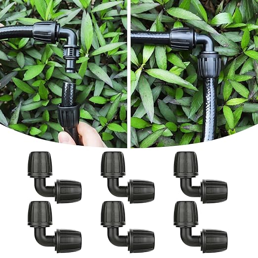MIXC 1/2 inch Drip Irrigation Elbow Fittings, Anti-Drop Lock Barbed Elbow (1/2" ID x0.67 OD), for 1/2'' Irrigation Tubing Anti-Leak Irrigation System Elbow Fittings 6 Pack