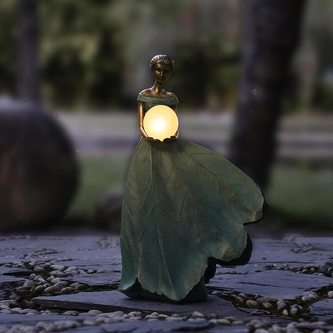 DiliComing Solar Fairy Garden Statue 22 Inch Resin Garden Decor - Large Outdoor Yard Figurine for Patio Lawn, Waterproof Garden Statue Gift for Women, 14x11x22.5 Inch New Packaging