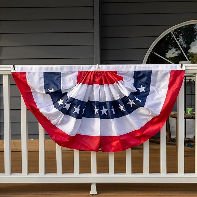 ROTERDON American Flags Bunting 1.5x3 FT, 4th of July Decorations Outdoor, Red White and Blue Buntings Decorations, USA Patriotic Half Fan Bunting Flag with Embroidered Stars