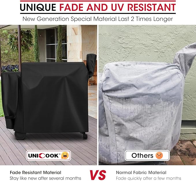 Unicook Pellet Grill Cover Compatible for Traeger Pro 34 Series, Texas, Pit Boss 820, Grilla Silverbac Grills, Unique Waterproof Vinyl with Polyester Lining, Outdoor Full Length Smoker Cover