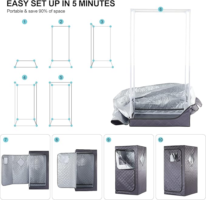 Portable Steam Sauna Box for Home, Portable Sauna for Home Spa, One Person Foldable Lightweight, Full Body Sauna Tent for Relaxation, 1600W & 4L Steamer Generator, Foldable Chair