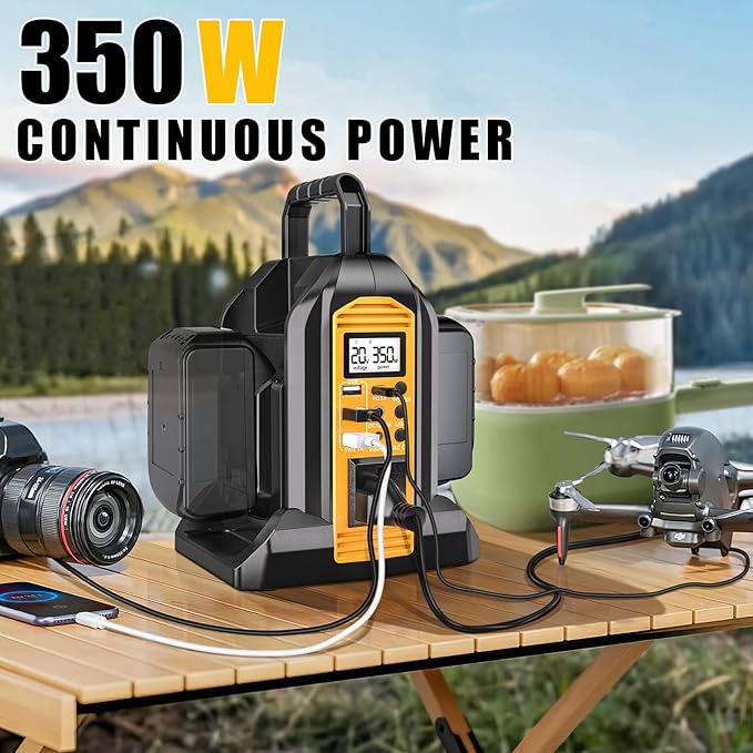 350W Power Inverter for Dewalt 20V 60V Li-ion Battery, 20V to 110V Pure Sine Wave Inverter with LED Light, Power Station Car Adapter Compact&Lightweight for Cars, RVs, Camping, Outdoor Use(Tool Only)