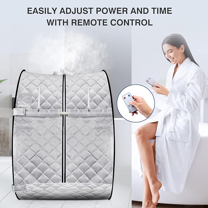 Portable Steam Sauna, Personal Sauna Box for Home, Sauna Tent Saunas for Home Spa, 3L & 800W Steam Generator with Protection, Bag & Chair Included, Steam Sauna with Remote Control -Sliver