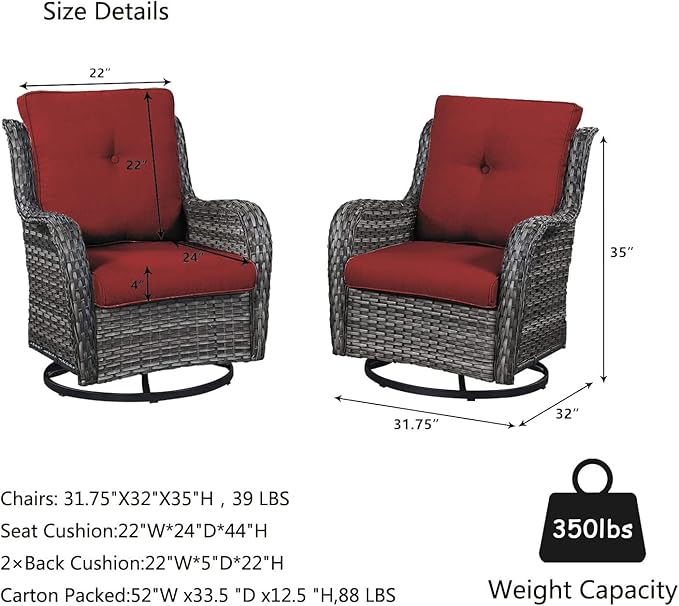HUMMUH 6 Pieces Patio Furniture Set with Fire Pit Table Outdoor Conversation Set PE Wicker Patio Couch Swivel Glider Chairs Ottomans for Balcony Garden,Lawn,Deck
