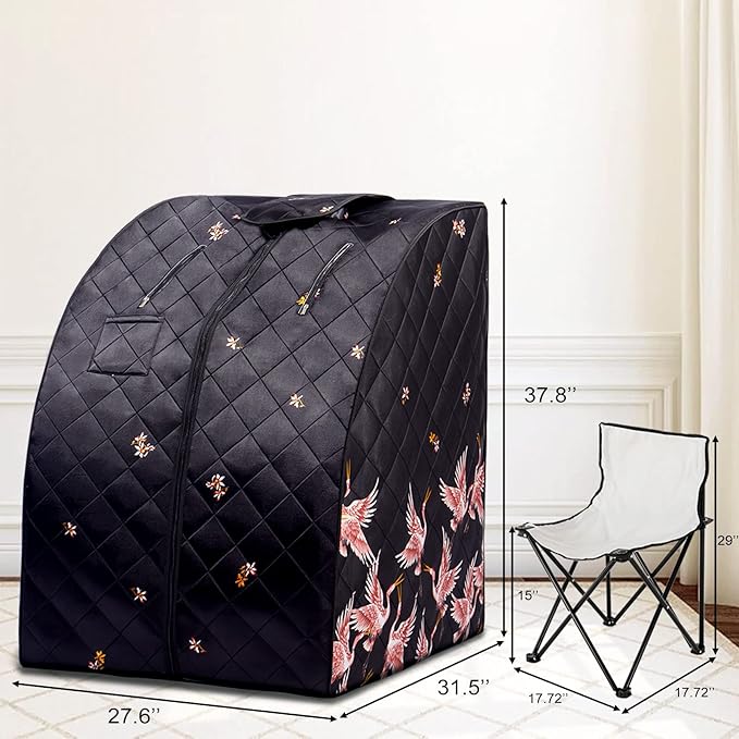Smartmak Portable Far Infrared Sauna, Full Size 1 Person Sauna SPA Tent at Home, with Heating Foot Pad and Folding Chair - Black
