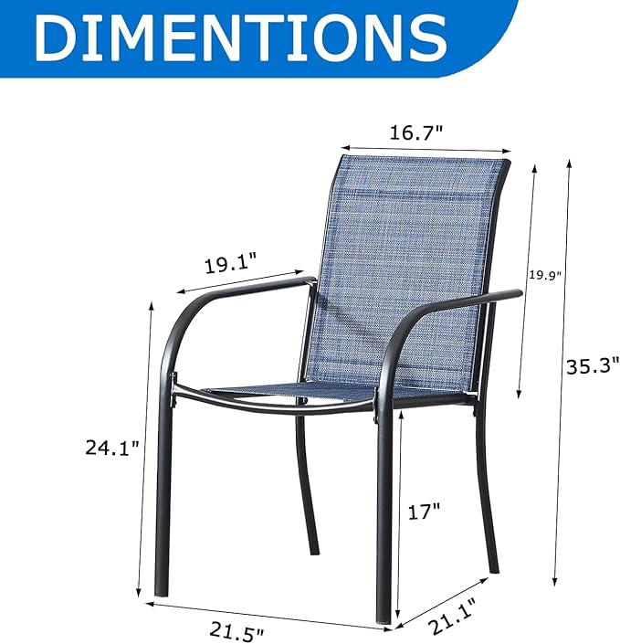Patio Chairs Set of 6, Outdoor Dining Chairs with Breathable Textilene Fabric, Stackable Patio Chairs for Lawn, Garden, Backyard, Poolside, Blue