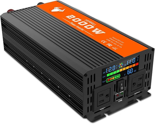 2000 Watt Power Inverter, Car/Outdoor 12V DC to 110V AC Converter, with LED Display, Dual AC Outlets, USB Port, Dual Smart Fans, Cables Included, Suitable for RV, Outdoor, Camping, Boat, Emergency