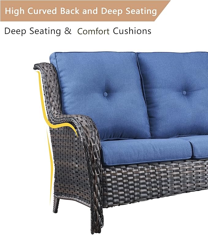HUMMUH Outdoor Loveseat Sofa 2-Seat PE Rattan Patio Love Seat with Cushions,Deep Seat High Curved Back Armset Sectional Couch for Patio,Garden,Yard,Porch