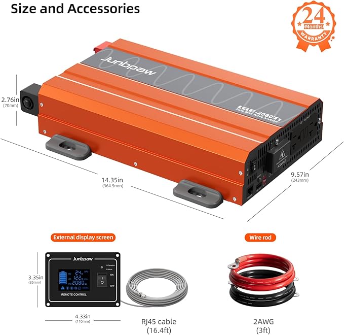 2080W Pure Sine Wave Inverter 24V to 110V Ultra Quiet, Game-Changing Design | 24V to 120 Converter for Home, RV, Camping, Off-Grid & Outdoor Adventures丨DC to AC (LGE-24-2080TI)