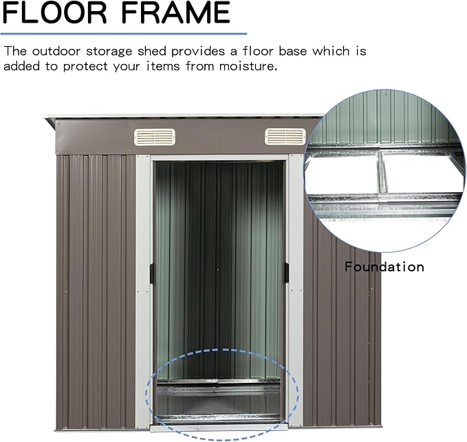 Favfurish 6 x 4 FT Outdoor Storage Shed,Metal Anti-Corrosion Utility Tool House with Punched Vents, w/Sliding Doors & Padlock,Waterproof Garden Sheds for Backyard Lawn Patio,Grey